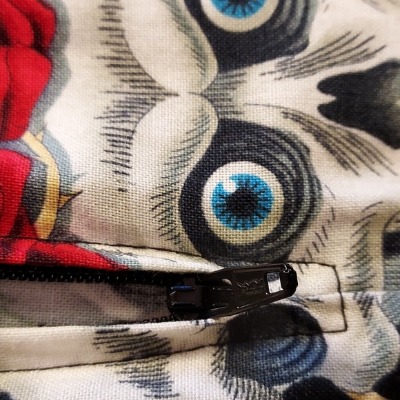 Hemet Black White Red Skull Rose Print Rockabilly Pinup A-Line Skirt Size XL - Picture 7 of 8